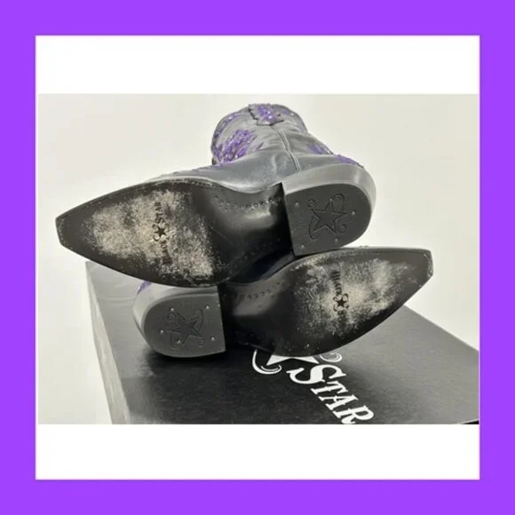 Black Star SWEETGRASS Women's Cowboy Boots in Black w Purple - Size 8.5 - Picture 11 of 13